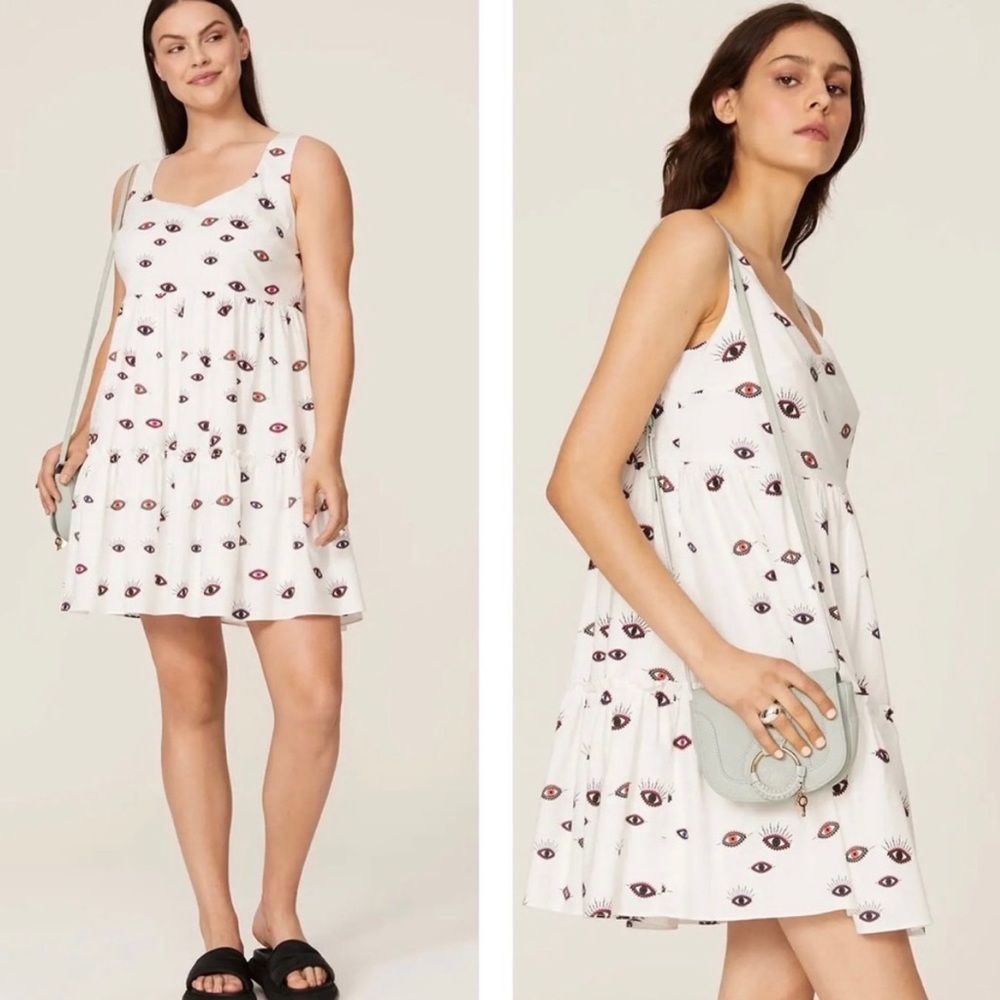 Nicole Miller White Evil Eye Shift Dress Petite